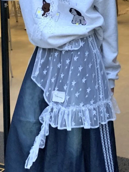 Gauze Lace Irregular Split Skirt