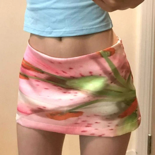 Pink Y2K Aesthetic Mini Skirt Grunge