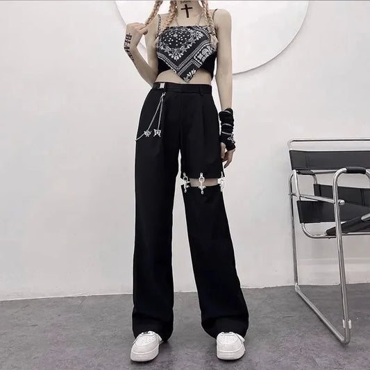 High Waist Hollow Out Wide Pants