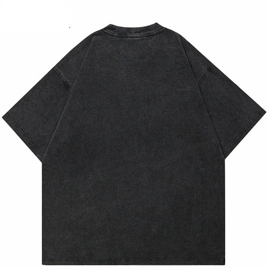 Retro Washed Black Graphic Cotton T-Shirt