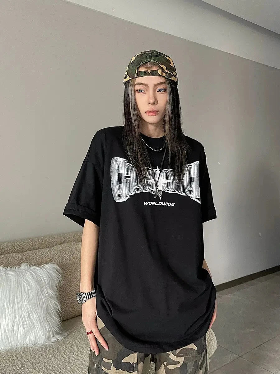 Camisetas de manga corta con estampado vintage coreano Y2K, ropa de calle de estrellas Kpop, Acubi, Harajuku, Egirl, estética grunge, camisetas extragrandes, ropa