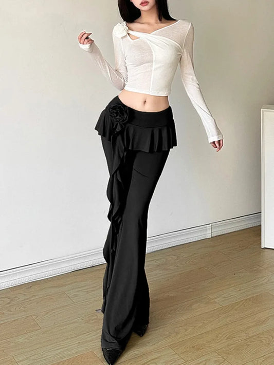 Ruffled Flower Straight Leg Vintage Pants