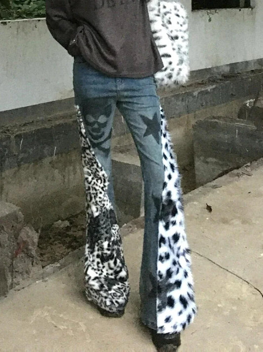 Vintage Leopard Star Print Flare Jeans