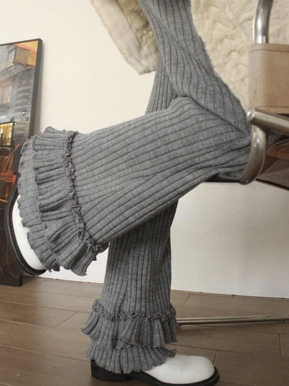 Vintage Korean Ruffles Flare Wide Pants