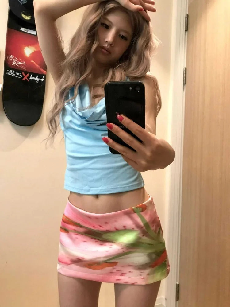 Pink Y2K Aesthetic Mini Skirt Grunge
