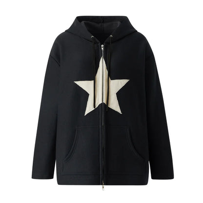 Retro Star Patch Zip-Up Hoodie