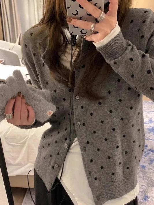Korean Dots Knitted Cardigan