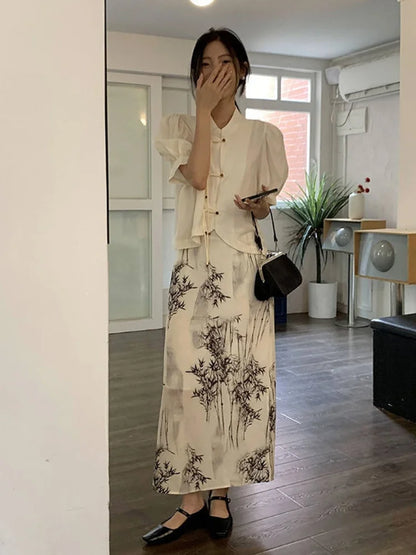 Elegant Vintage Tie Dye High Waist Skirt