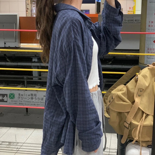 Plaid Oversized Retro Button-Up Shirt