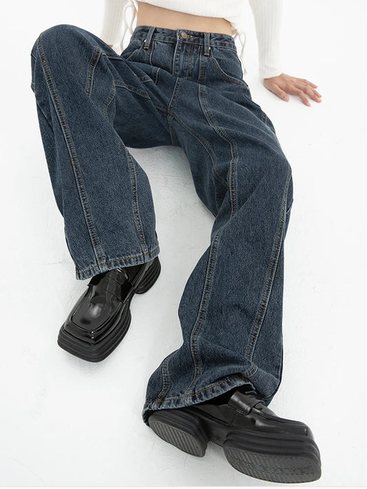 Casual High Waist Dark Blue Jeans