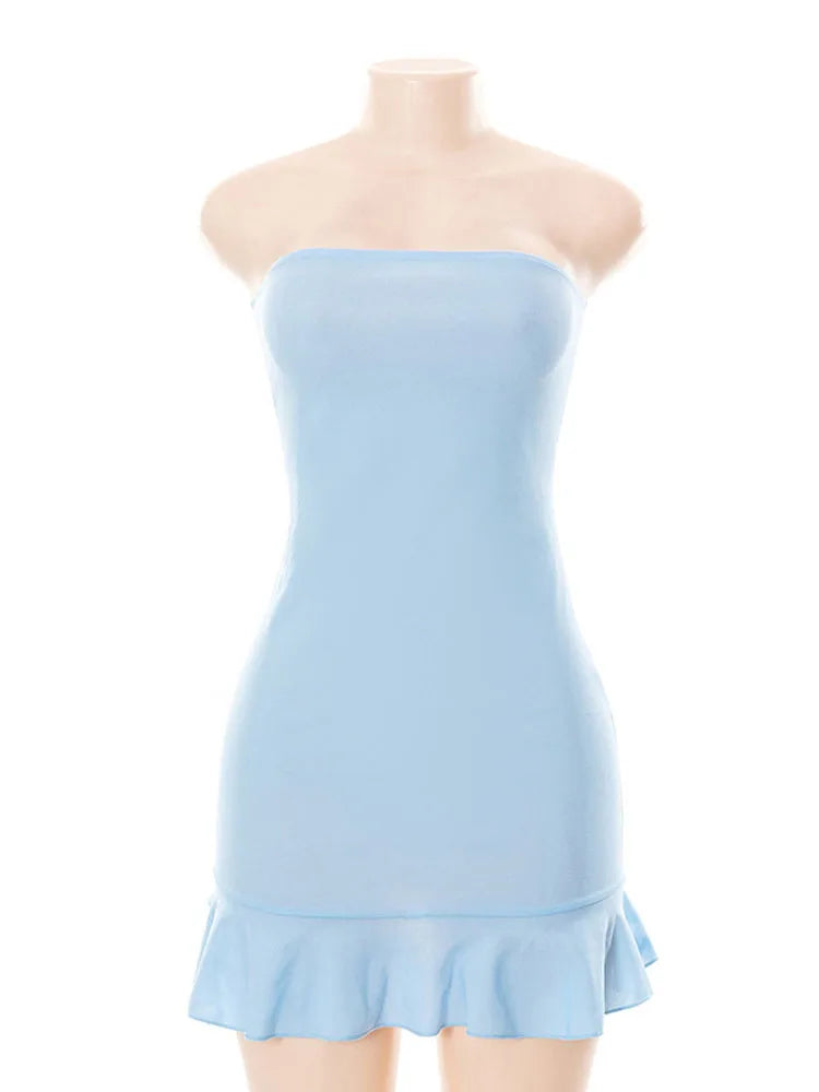 Strapless Solid Blue Mini Dress