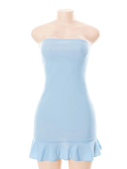 Strapless Solid Blue Mini Dress