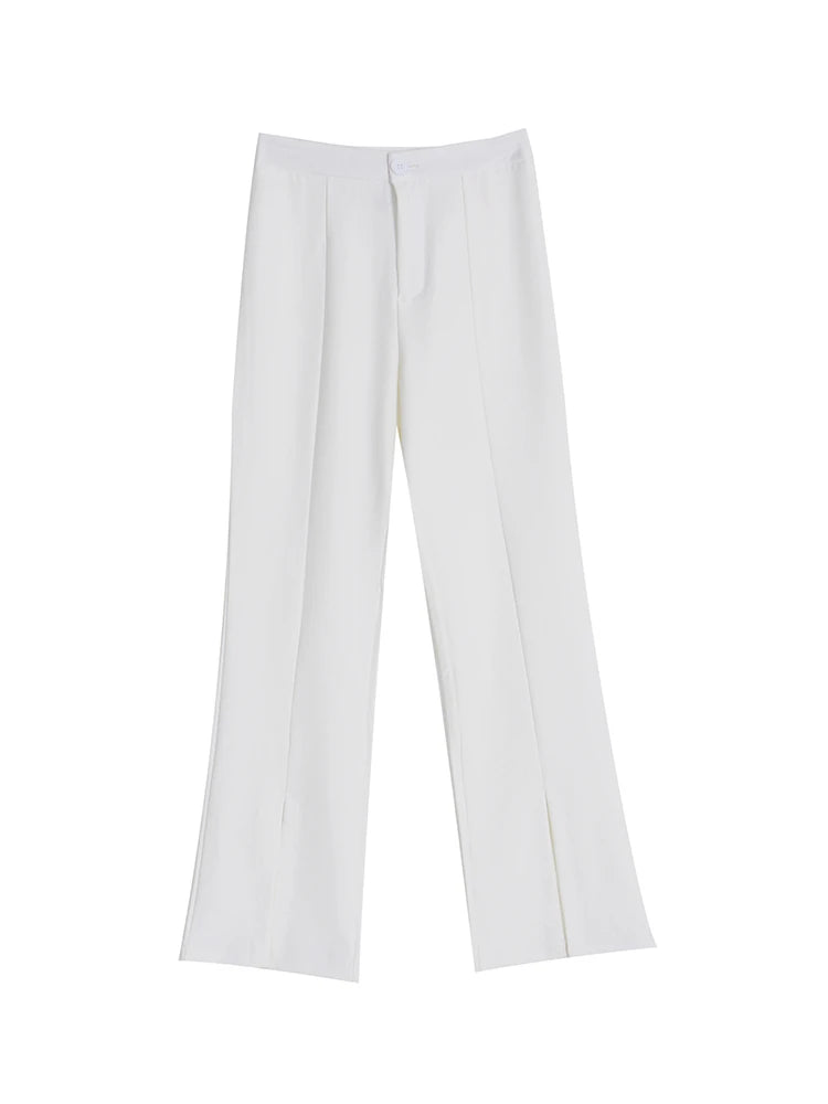 Pantalones acampanados de cintura alta para mujer, ajustados, informales, elegantes, con pierna ancha y abertura, trajes elegantes en blanco y negro.