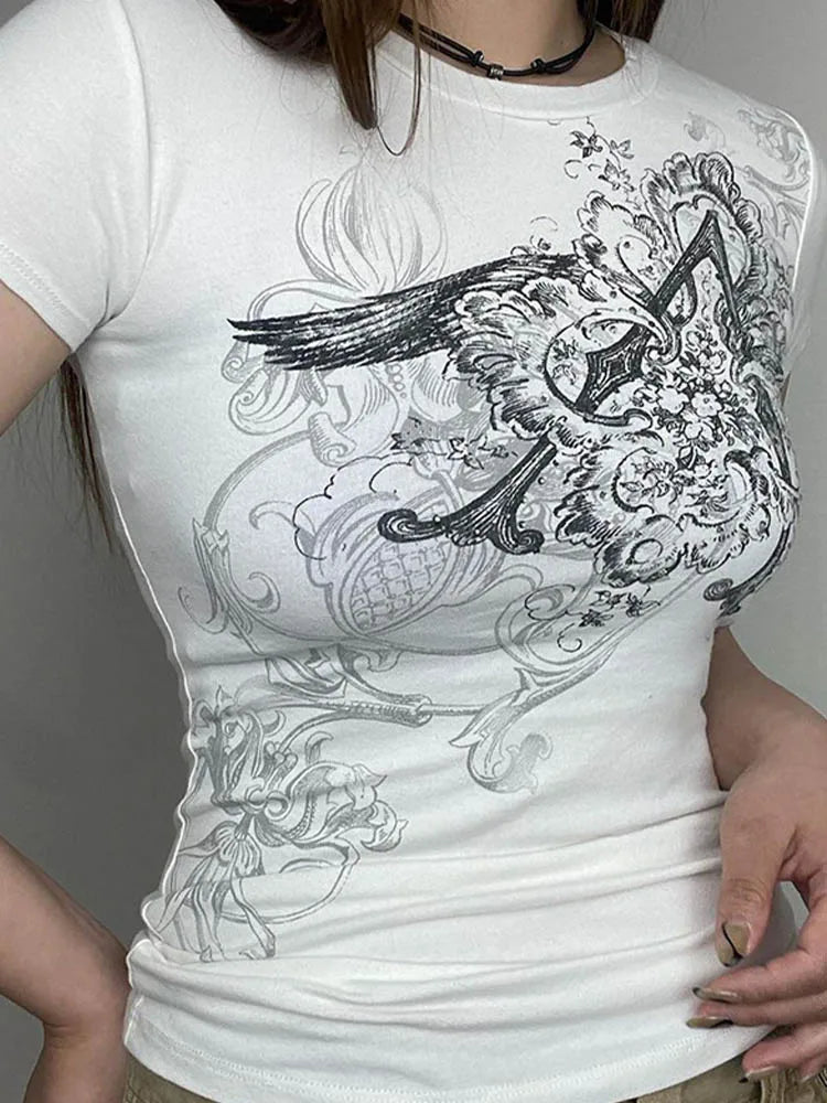 Vintage Retro Graphic White Short Top