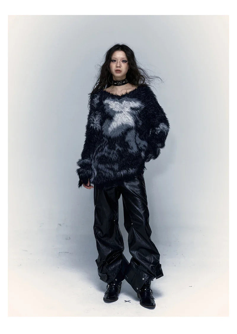 Model wearing thenblack Textured Patterned Sweater