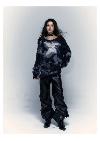 Model wearing thenblack Textured Patterned Sweater