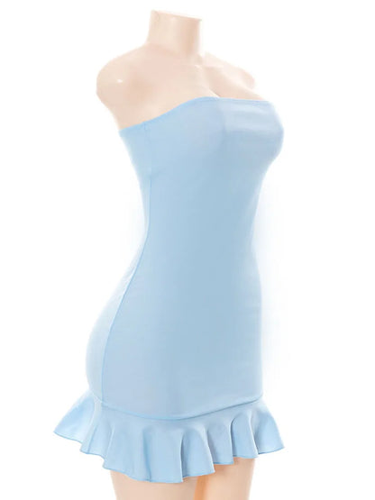 Strapless Solid Blue Mini Dress