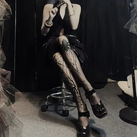 Spider Pattern Silk Stockings Fishnet