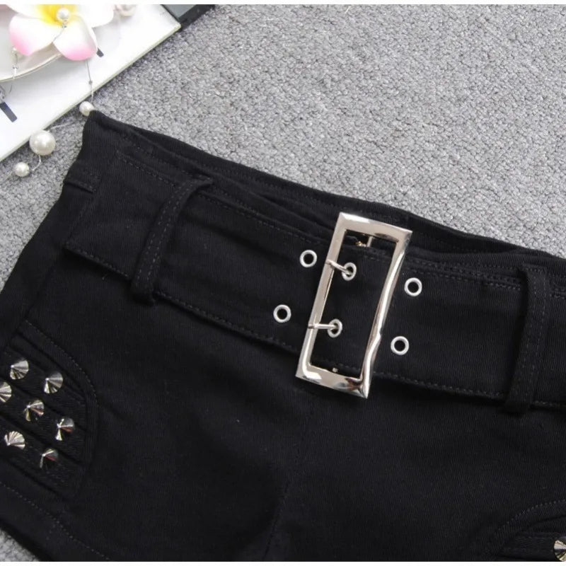 Black Low Waisted Denim Shorts Shorts