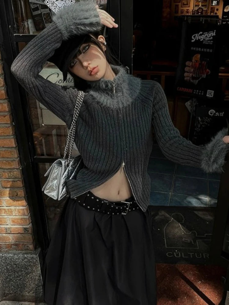 Fluffy Vintage Zipper Sweaters