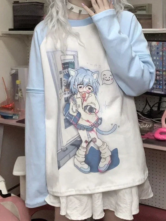 Detachable Sleeve Kawaii Cat Print T-Shirt