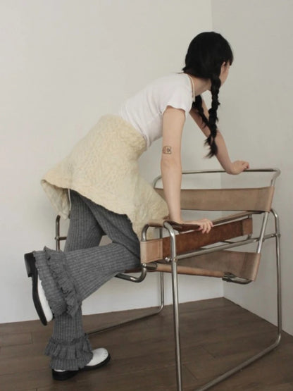 Vintage Korean Ruffles Flare Wide Pants