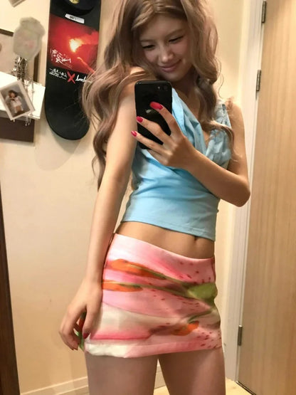 Pink Y2K Aesthetic Mini Skirt Grunge