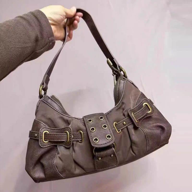 Vintage Zipper Rivet Handbag