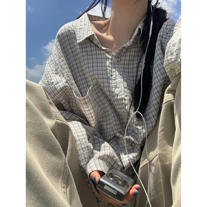 Vintage Sakura Checks Loose Fit Shirt