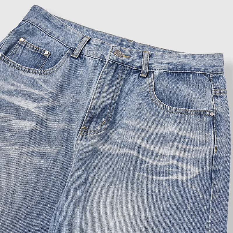 Faded Vintage Washed Straight Leg Jeans