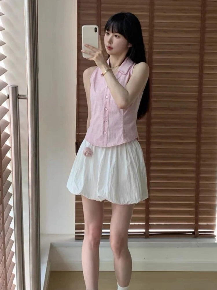 Pink Grunge Crop Blouse Casual Shirt