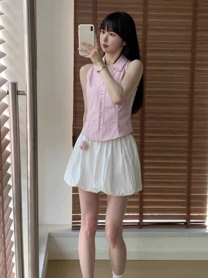 Pink Grunge Crop Blouse Casual Shirt