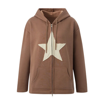 Retro Star Patch Zip-Up Hoodie