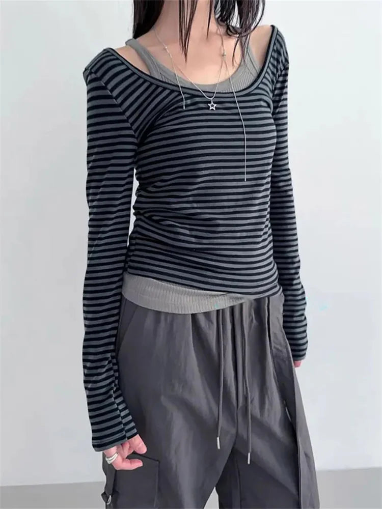 Striped Long Sleeve U-Neck T-Shirt