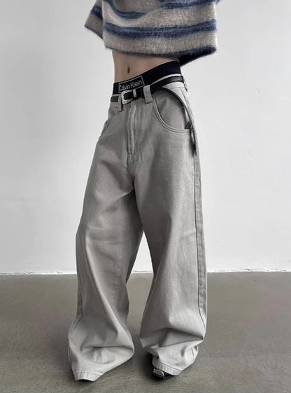 Autumn Grey Flowy Baggy Wide Pants