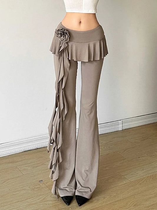 Ruffled Flower Straight Leg Vintage Pants
