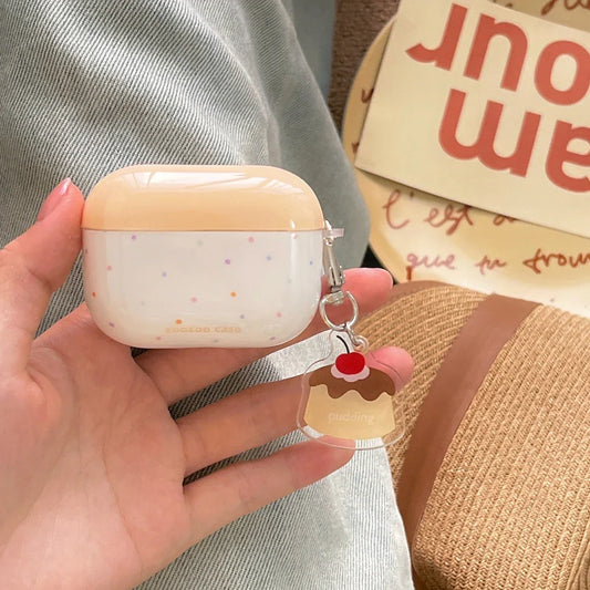 Front view of the yellow Whimsical Pudding-Themed Earbuds Case 