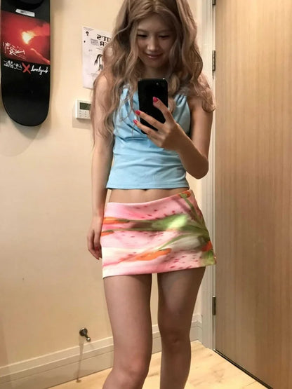 Pink Y2K Aesthetic Mini Skirt Grunge