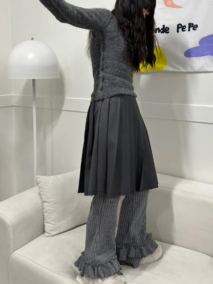 Vintage Korean Ruffles Flare Wide Pants