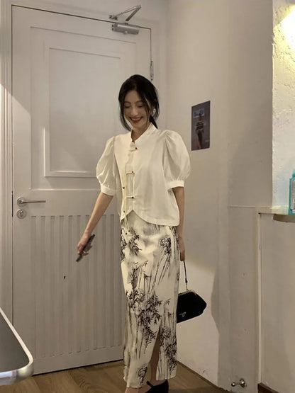 Elegant Vintage Tie Dye High Waist Skirt