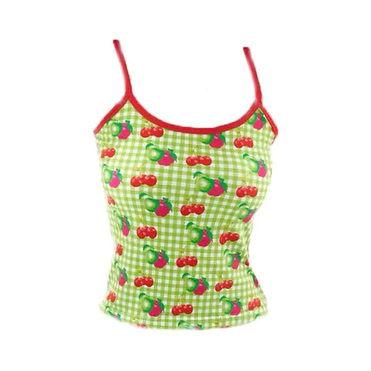 Y2K Patchwork Green Halter Crop Top