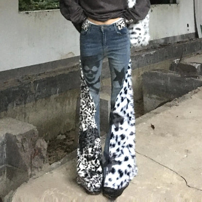 Vintage Leopard Star Print Flare Jeans