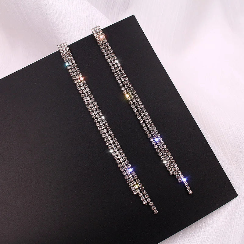 Rhinestone Long Shiny Dangle Earrings