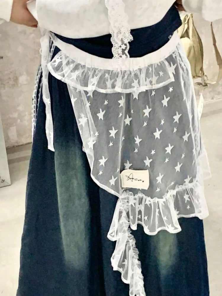 Gauze Lace Irregular Split Skirt