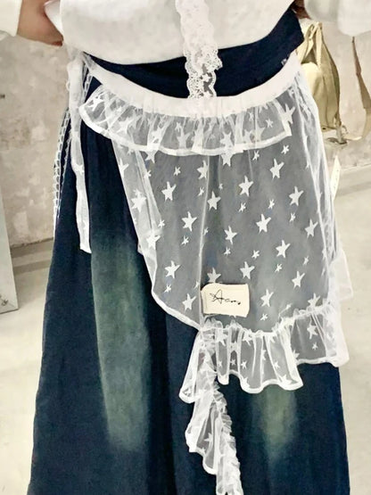 Gauze Lace Irregular Split Skirt