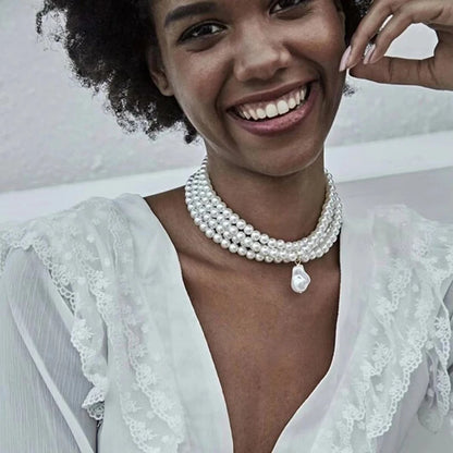 Round Pearls Beads Collar Necklace