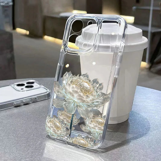 Funda de teléfono con estampado de flor de loto para iPhone 16 Pro Max 15 14 13 12 11 XS X XR 7 8 Plus SE 2022, carcasa trasera transparente a prueba de golpes