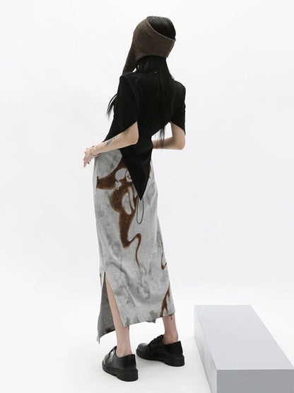 Retro High Waist Abstract Skirt