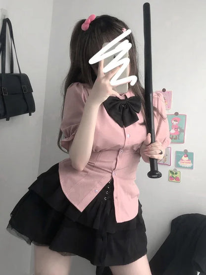 Elegant Slim White Blouses Japanese Shirt