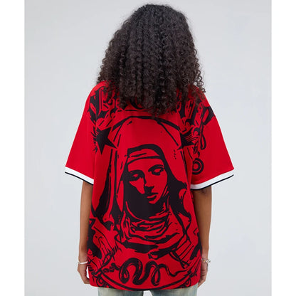 Virgin Mary Retro Graphic Embroidery Polo T-Shirt